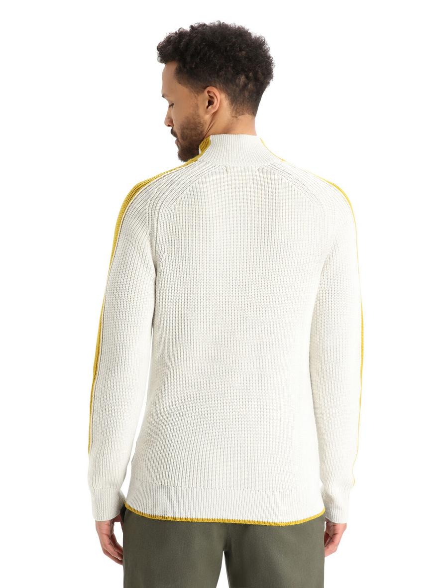 Men's Icebreaker Merino Lodge Long Sleeve Half Zip Sweaters Ecru Heather / Silent Gold | CA 1734BEXC